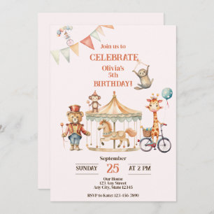 Circus Animal Birthday Uitnodiging