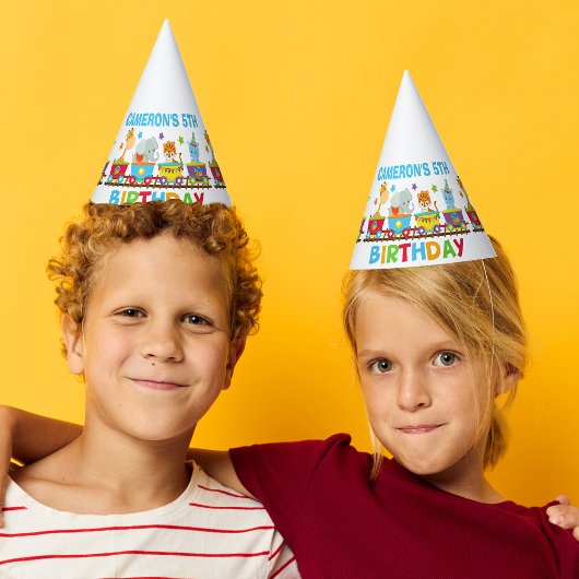 Circus Animal Train Cute Kinder Name Birthday Part Feesthoedjes