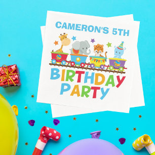 Circus Animal Train Cute Kinder Name Birthday Part Servet