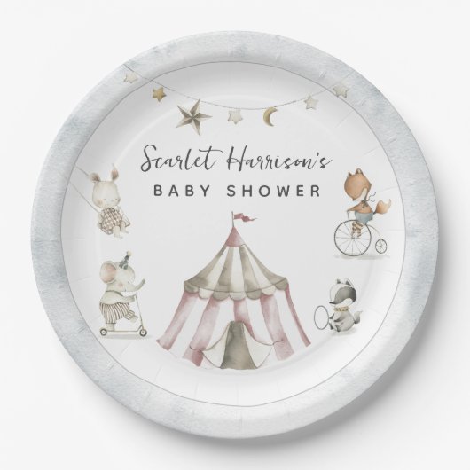 Circus Animals Baby shower Papieren Bordje (Voorkant)