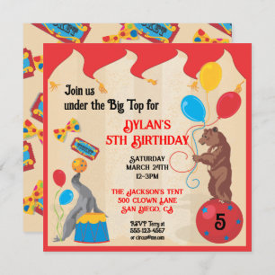 Circus Animals Birthday Party Invitation Kaart