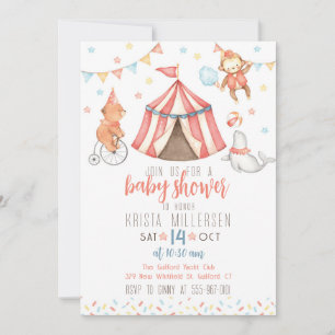 Circus Animals Genderneutraal Baby shower Uitnodig Kaart
