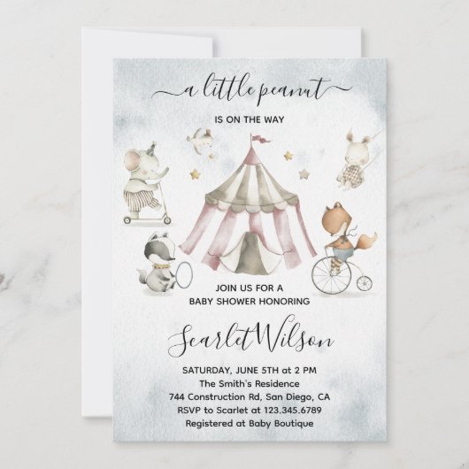 Circus Animals Mobile Baby shower Invitation Kaart (Voorkant)