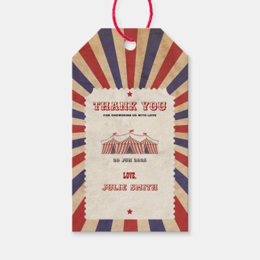 Circus Baby shower Rood carnavalthema Cadeaulabel (Voorkant)