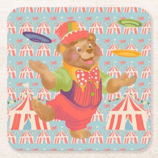 Circus Bear Coaster Vierkante Kartonnen Onderzetter (Voorkant)