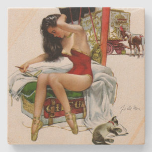 Circus Beauty Art Kerstmeisje Stenen Onderzetter
