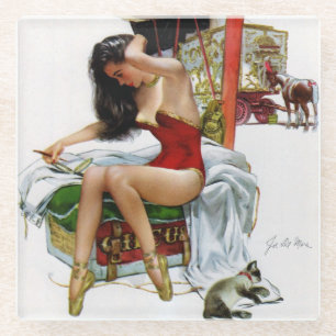 Circus Beauty  Art Pin-Up Girl Glazen Onderzetter