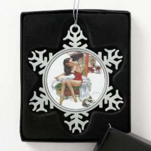 Circus Beauty Art Pin-Up Girl Tin Sneeuwvlok Ornament