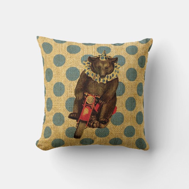  Circus Beer op motorfiets met pooldots Kussen (Voorkant)
