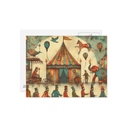 Circus Big Top Collage Briefkaart (Voorkant / Achterkant in situ)