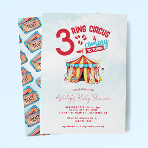Circus Big Top Drie-eiige Baby Shower Kaart