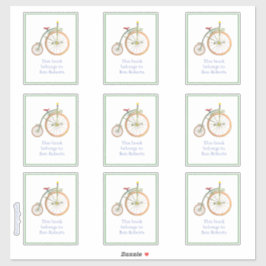 Circus Bike green Bookplate Sticker