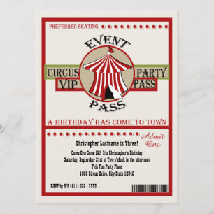 Circus Birthday Party Event Pass Kaart