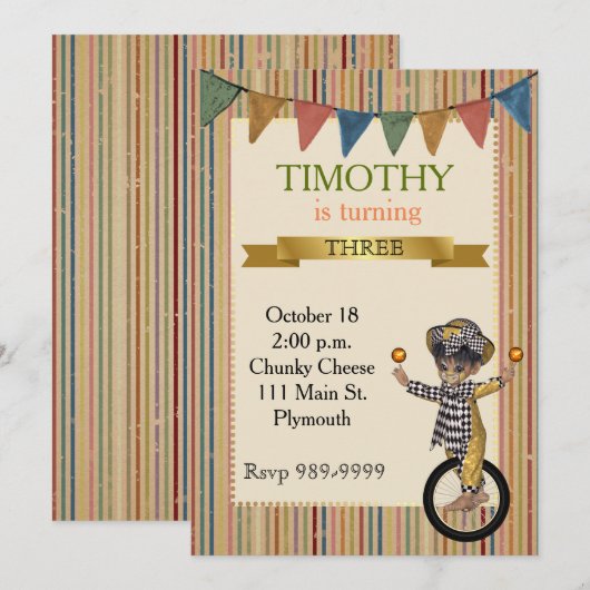 Circus Birthday Party Invitation Kaart (Voorkant / Achterkant)