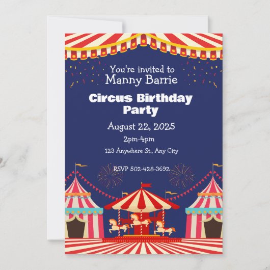 Circus Birthday Party Invitation Kaart (Voorkant)