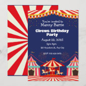Circus Birthday Party Invitation Kaart (Voorkant / Achterkant)