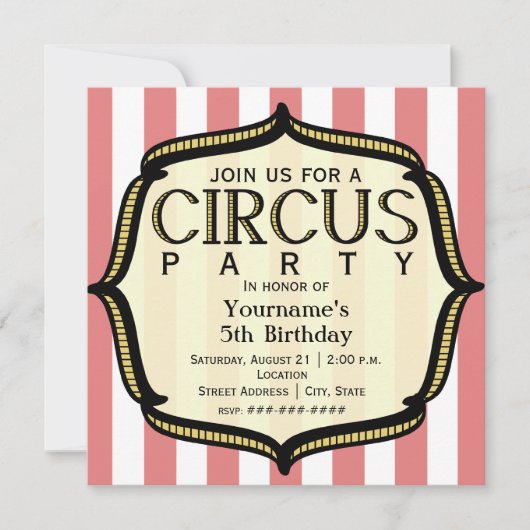 Circus Birthday Party Invitation Kaart (Voorkant)