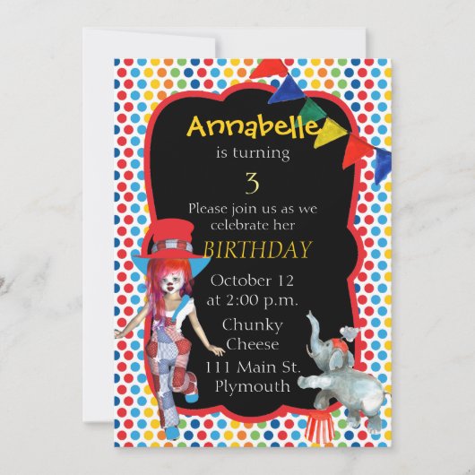 Circus Birthday Party Invitation Kaart (Voorkant)