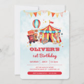 Circus carnaval 1e verjaardag foto uitnodiging (Voorkant)