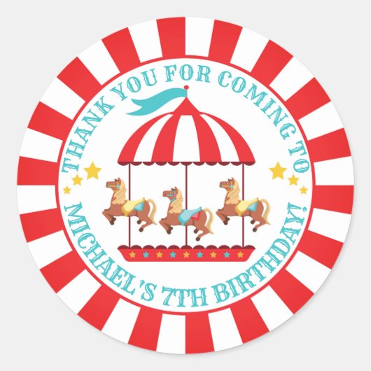 Circus carnaval Birthday Round Label Sticker (Voorkant)