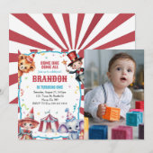 Circus carnaval foto 1e verjaardag kaart (Voorkant / Achterkant)