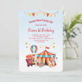 Circus carnaval jongens 1e verjaardag kaart (Staand voorkant)