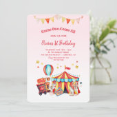 Circus Carnaval Meisjes 1e Verjaardag Kaart (Staand voorkant)