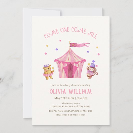 Circus Carnaval Teddy Bear Monkey Baby shower Kaart (Voorkant)