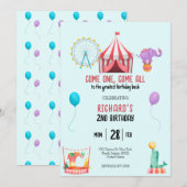 Circus Carnaval thema Kind's Verjaardagsfeest Kaart (Voorkant / Achterkant)