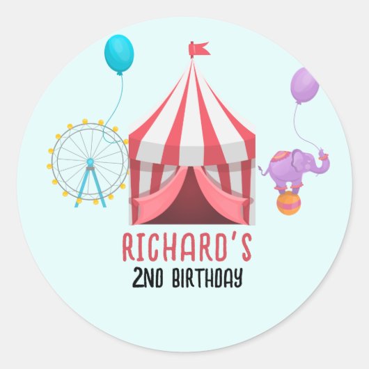 Circus Carnaval thema Kind's Verjaardagsfeest Ronde Sticker (Voorkant)