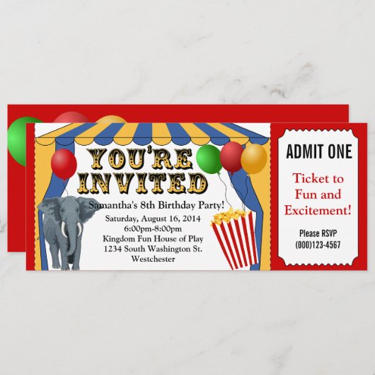 Circus Carnaval Ticket Aangepaste Uitnodigingen (Voorkant / Achterkant)