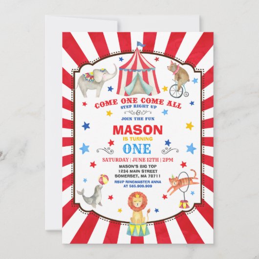 Circus carnaval verjaardagsuitnodiging circus part kaart (Voorkant)