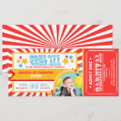 Circus carnaval verjaardagsuitnodiging ticket Jong Kaart (Voorkant / Achterkant)