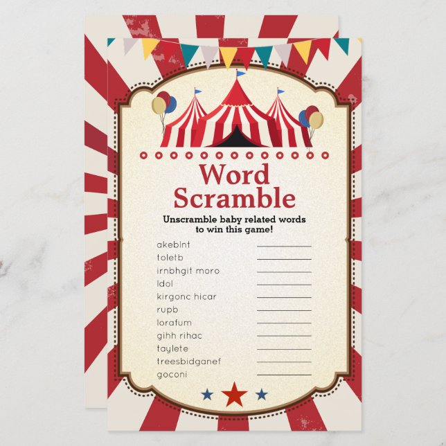  Circus Carnaval Woord Scramble Games (Voorkant / Achterkant)