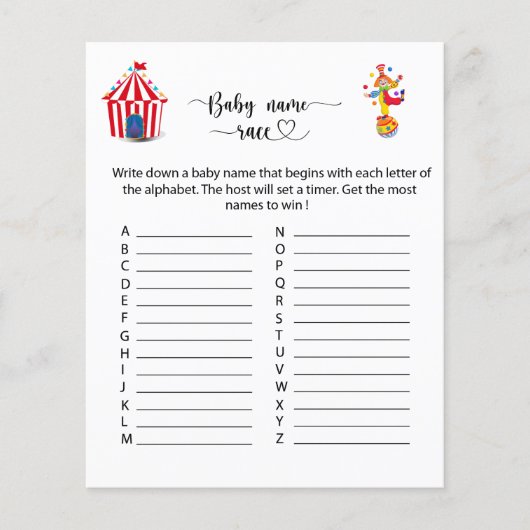 Circus Carnival Baby Naam Race game (Voorkant)