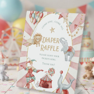 Circus Carnival Baby Shower Diaper Raffle Reclamebord Met Voetstuk