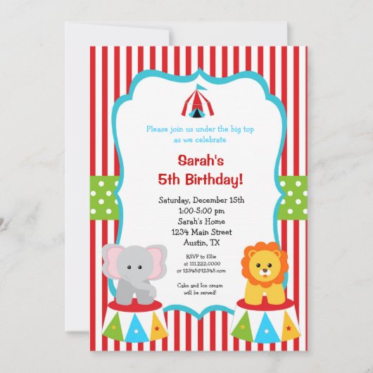 Circus Carnival Big Top Birthday Invitations Kaart (Voorkant)