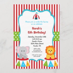 Circus Carnival Big Top Birthday Invitations Kaart