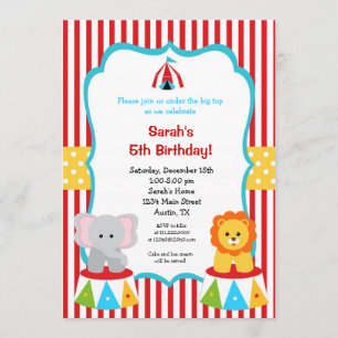 Circus Carnival Big Top Birthday Invitations Kaart