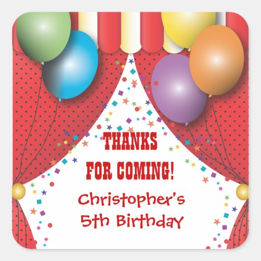 Circus Carnival Birthday Dank je wel Vierkante Sticker (Voorkant)