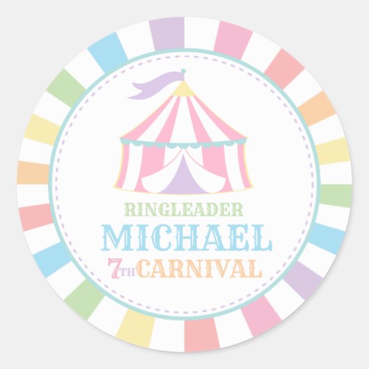 Circus carnival Birthday Dank u voor het rond labe Ronde Sticker (Voorkant)