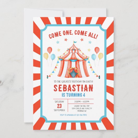 Circus Carnival Birthday Invitation (Devant)