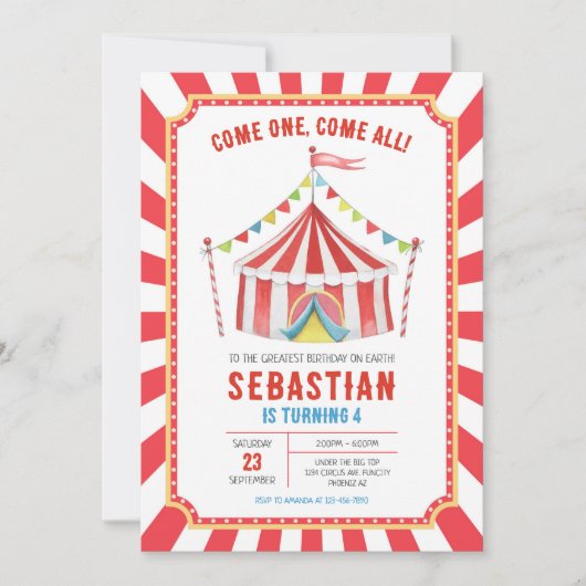 Circus Carnival Birthday Invitation (Devant)