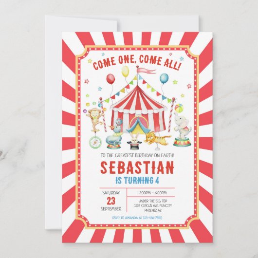 Circus Carnival Birthday Invitation (Devant)
