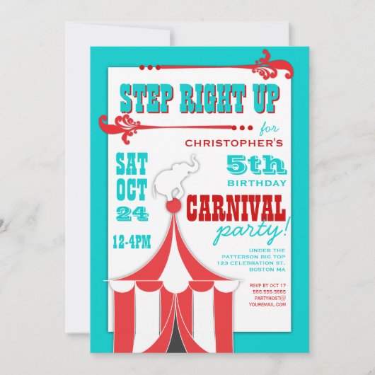Circus Carnival Birthday Party Big Top Innodiging Kaart (Voorkant)