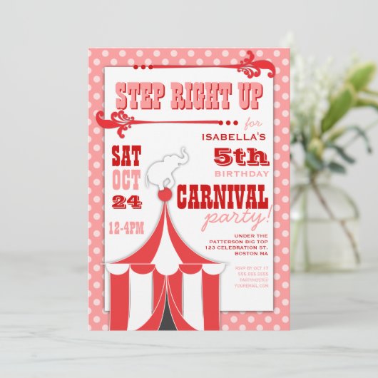 Circus Carnival Birthday Party Big Top Innodiging Kaart (Staand voorkant)