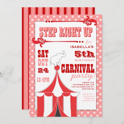 Circus Carnival Birthday Party Big Top Innodiging Kaart (Voorkant / Achterkant)