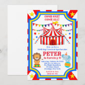 Circus Carnival Birthday Party Invitation Kaart (Voorkant / Achterkant)