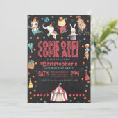Circus Carnival Birthday Party Invitation Kaart (Staand voorkant)