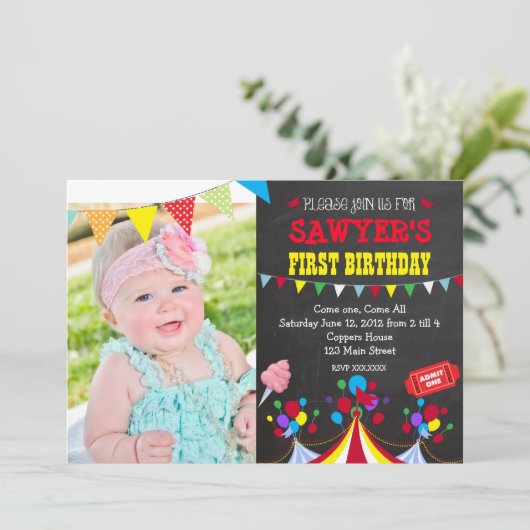 Circus Carnival Birthday Party Invitation Kaart (Staand voorkant)